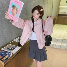 批发港味复古chic粉色皮衣外套女春季2025新款<b class='q'>甜美</b>气质设计感夹克上衣