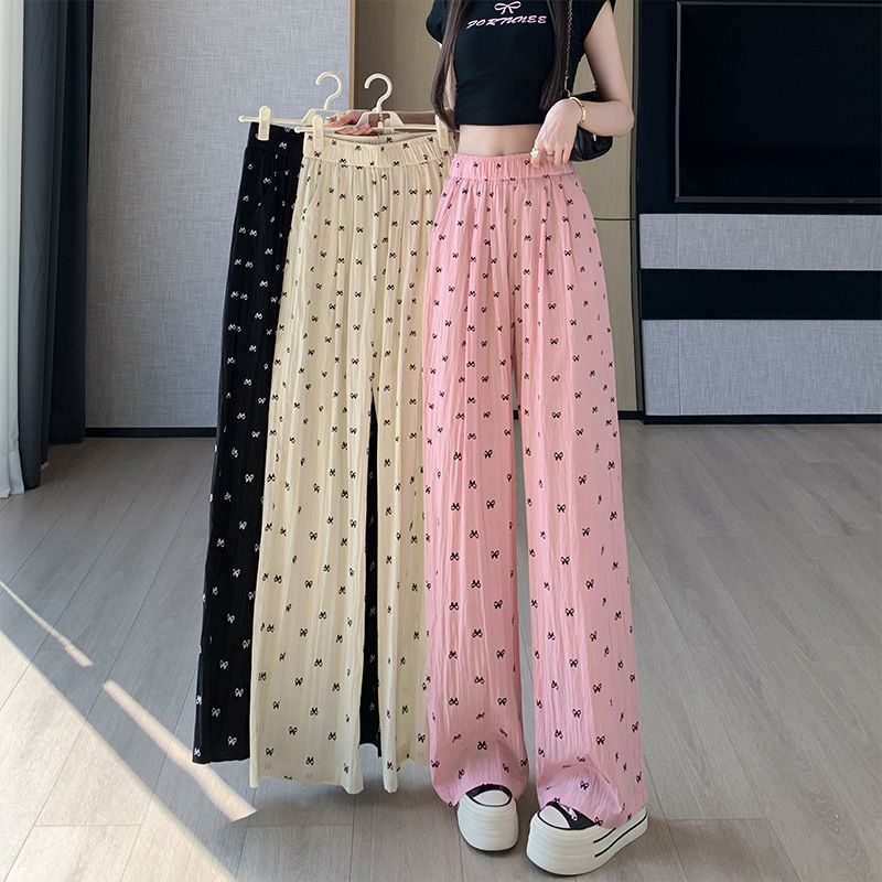 MY2203# 蝴蝶印花山本裤女夏新款韩版垂感长裤直筒裤子高腰休闲冰丝阔腿裤女裝貨源服裝批發