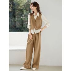 批发沫晗依美通勤设计感撞色假两件<b class='q'>马甲</b>阔腿裤套装2026春季新款套装女