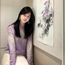 批发紫色渐变马海毛针织衫气质温柔风2026年新款圆领软糯毛衣