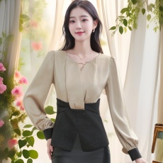 批发AI氛围实拍女士长袖衬衫2025春装新款女装高端法式洋气拼接<b class='q'>不规则</b>