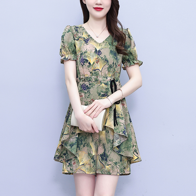 RY1557# 大码女装2026夏季V领气质国风印花显瘦时尚上衣＋短裤两件套套装