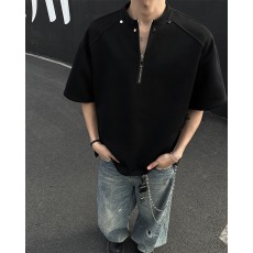 批发<b class='q'>嘻哈</b>设计感机能半拉链短袖男夏季高街复古美式cleanfitT恤半袖