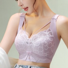 批发大码大胸显小蕾丝薄款全罩杯内衣女无钢圈聚拢收副乳罩