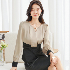 批发实拍女士长袖衬衫2025春装新款女装高端法式洋气拼接<b class='q'>不规则</b>