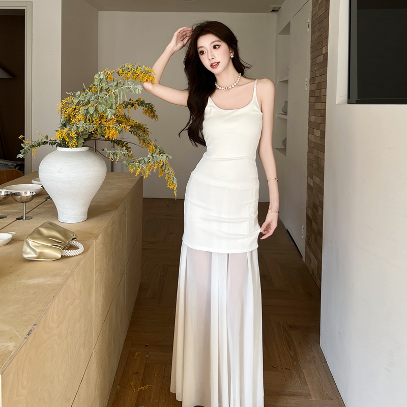 MY2291# 魔法腰臀比新款夏季法式气质修身收腰初恋假两件吊带裙女女裝貨源服裝批發