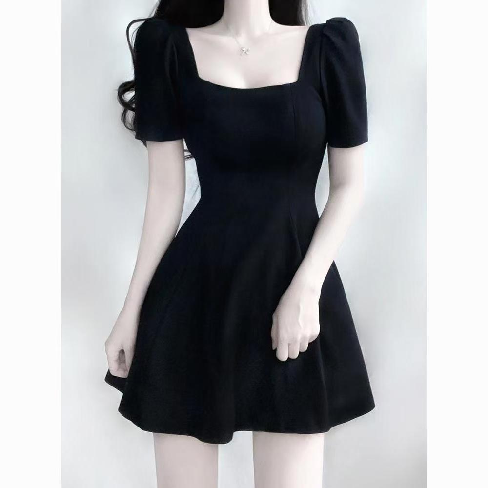 MY11463# 赫本风法式黑色连衣裙女高级感女夏季收腰显瘦气质时髦a字小黑裙女裝貨源服裝批發