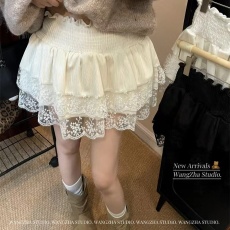 批发原版做法~甜美减龄蕾丝拼接<b class='q'>半身裙</b>女气质高腰显瘦丝绒蛋糕短裙