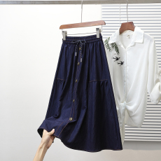 批发实拍春<b class='q'>夏</b>大码女装胖mm花蕾牛仔裙高腰显瘦遮胯A字松紧腰半身伞裙