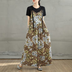 批发夏季新款豹纹时尚显瘦<b class='q'>连体裤</b>宽松休闲减龄背带阔腿裤吊带裙