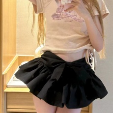 批发原版做法~蝴蝶结蓬蓬裙高腰显瘦少女风短裙荷叶边<b class='q'>半身裙</b>芭蕾裙