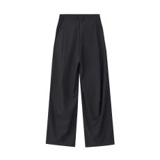 批发实拍西裤活褶剪裁宽松弯刀裤休闲长裤男女款baggy显瘦排扣阔腿裤