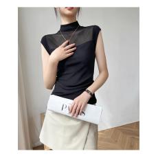 批发2026气质网纱修身纯欲显瘦T恤性感时尚百搭紧身黑色<b class='q'>不规则</b>小众