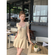 批发天猫抖音质量杏仁奶心 冰丝凉感<b class='q'>针织</b>绞花<b class='q'>连衣裙</b> 修身显瘦短裙子