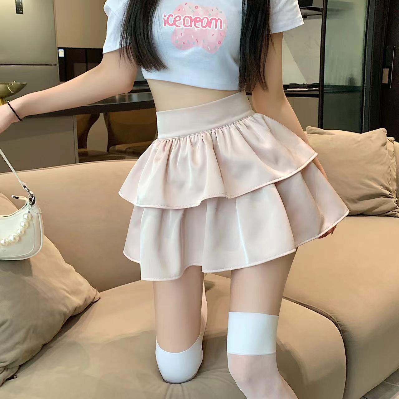 原版面料松紧腰款~蓬蓬蛋糕裙女夏季半身裙小个子高腰显瘦a字短裙
