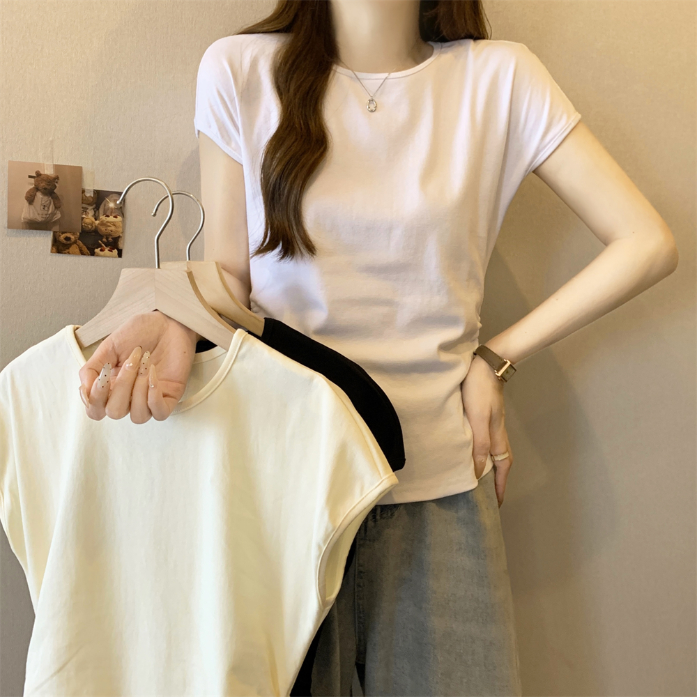 MY2533# 纯棉92棉/8氨纶短袖T恤女修身上衣女裝貨源服裝批發