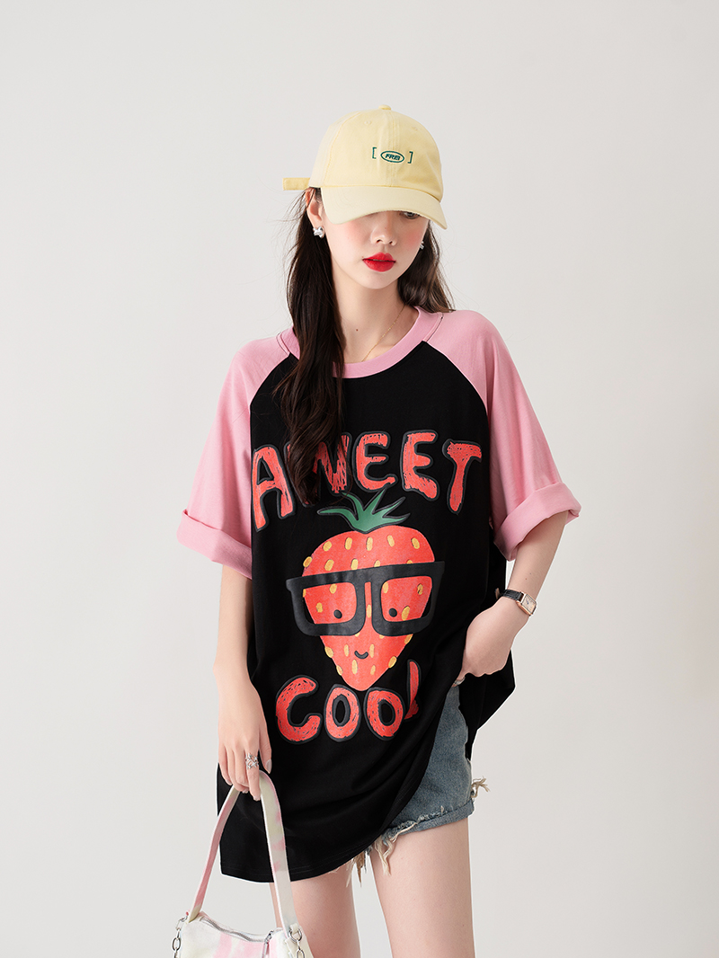 MY2172# 双纱短袖t恤女夏插肩袖潮圆领新款上衣大码女装女裝貨源服裝批發