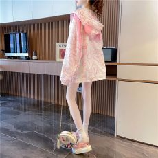 批发100涤纶 官图 夏季新款宽松休闲防晒开衫连帽外套女 潮