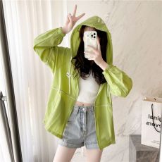 批发官图-轻薄拉链开衫防晒衣夏季新款连帽印花上衣服中长款外套女