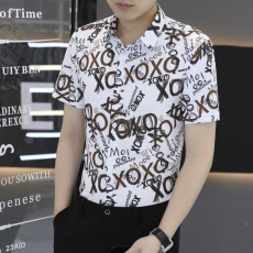 批发夏季新款男士数码短袖衬衫韩版修身潮流休闲商务青年免烫抗皱衬衣