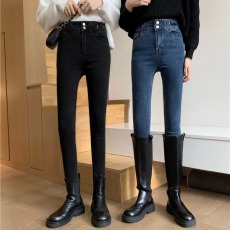 批发牛仔裤女小脚裤春秋夏高腰九分弹力紧身新款排扣修身毛边<b class='q'>铅笔裤</b>子