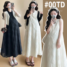 批发实拍新款孕妇装提花孕妇背心裙＋防晒小开衫两件套孕妇套装