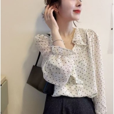 批发秋装大码女装法式甜美波点<b class='q'>衬衫</b>气质别致漂亮小衫