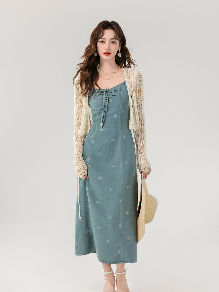 MY5012# 大码女装胖妹妹mm显瘦牛仔连衣裙气质复古A字裙+防晒开衫女裝貨源服裝批發