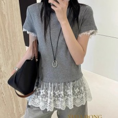 批发夏装大码减龄蕾丝花边下摆设计感T恤百搭显瘦上衣M 4XL200斤