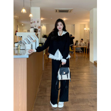 批发2026实拍大码淑女 宽松型套头时髦卫衣+蕾丝<b class='q'>打底</b>+<b class='q'>长裤</b>休闲三件套