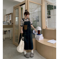 批发撞色拼接水洗<b class='q'>牛仔</b>背带裙女2026年春夏新款洋气减龄宽松显瘦连体裙