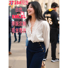 批发法国小众<b class='q'>品牌</b>S法式复古宫廷风蕾丝刺绣V领衬衫女早春新款白色衬衣