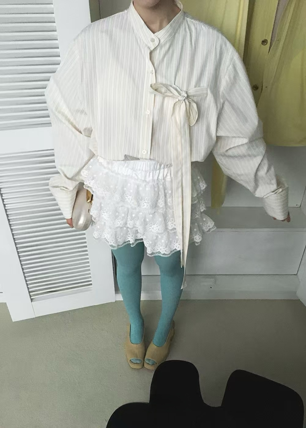 지금 이른 봄 새로운 chic 다용도 작은 대중 레이스업 스트라이프 셔츠