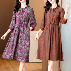 批发香云纱<b class='q'>真丝</b>短袖<b class='q'>连衣裙</b><b class='q'>女</b>2026夏新款中年妈妈装桑<b class='q'>蚕丝</b>花萝裙子