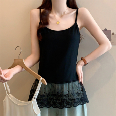 实拍大码胖mm蕾丝拼接叠穿裙摆式吊带背心春夏新款百搭中长款上衣