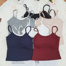 批发<b class='q'>夏</b>季新款女网红细肩带方领一体杯磨毛螺纹吊带显瘦百搭背心打底衫