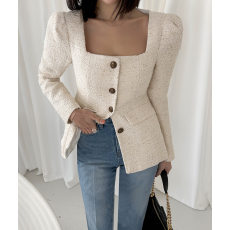 批发小香风粗花呢方领西装外套 韩版chic 轻熟时尚 <b class='q'>修身</b>显瘦