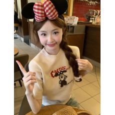 实拍  早秋韩系卡通小狗短袖薄款针织衫女设计感小众显瘦上衣女