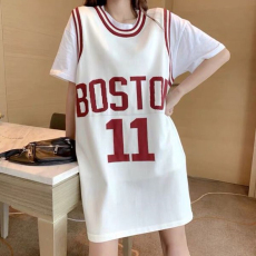 批发已出货  包领假两件短袖t恤女夏<b class='q'>中长款</b>背心篮球服宽松运动球衣