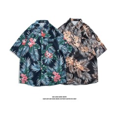 批发夏季新款<b class='q'>日系</b>ins港风<b class='q'>复古</b>碎花薄款情侣衬衣上衣宽松短袖衬衫男潮