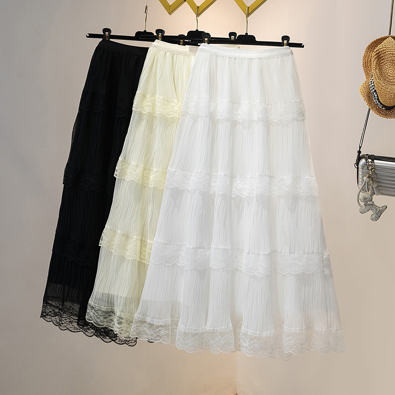 실사 빅 사이즈 부드러운 바람 레이스 반신 스커트 2026 여름 달콤함 케이크 드레스 품격 하이웨이스트 A라인 스커트 롱 스커트