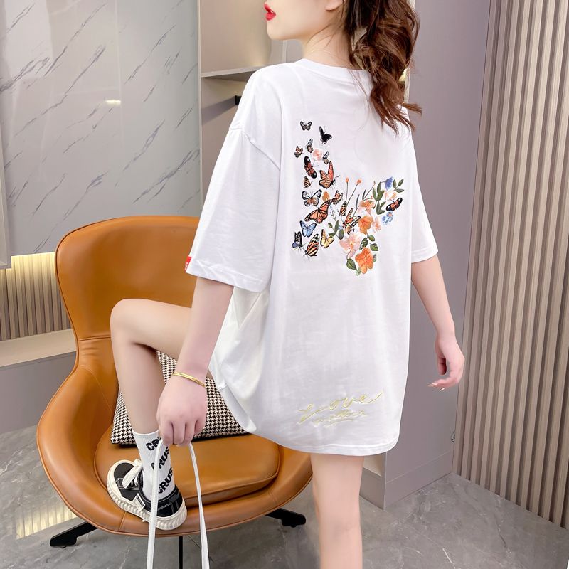 MY2649# 夏季韩版纯棉大码重工刺绣纯棉正肩短袖T恤女女裝貨源服裝批發