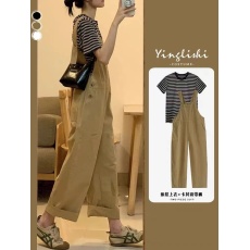 批发<b class='q'>背带裤</b><b class='q'>女</b>2025新款小清新可盐炸街奶系穿搭桔梗设计感两件套装夏季