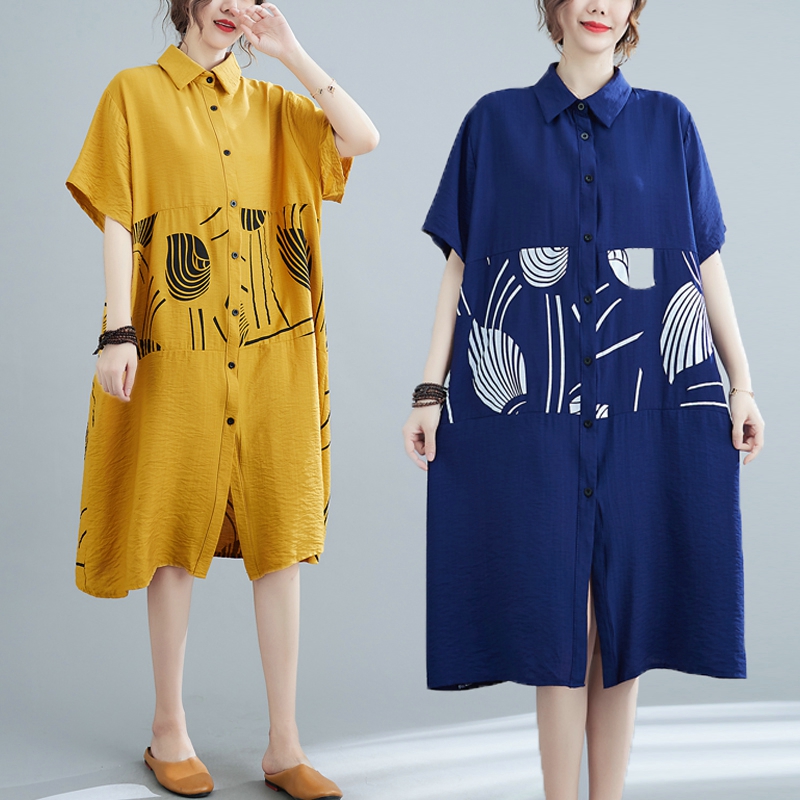 RY2590# 实拍2026新款胖MM显瘦大码拼接中长款短袖开衫连衣裙