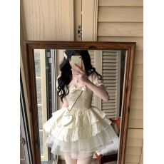 批发Blovelan栀花方糖 公主风提花蝴蝶结少女感<b class='q'>欧根纱</b>蓬蓬连衣裙春夏