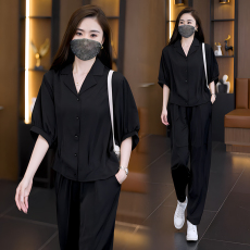 批发实拍大码洋气套装女2026年夏季新款胖MM宽松上衣百搭哈伦裤两件套