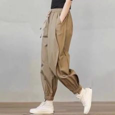 批发大码哈伦<b class='q'>九分</b>休闲裤宽松显瘦阔腿萝卜裤女束脚灯笼裤子抽绳松紧腰