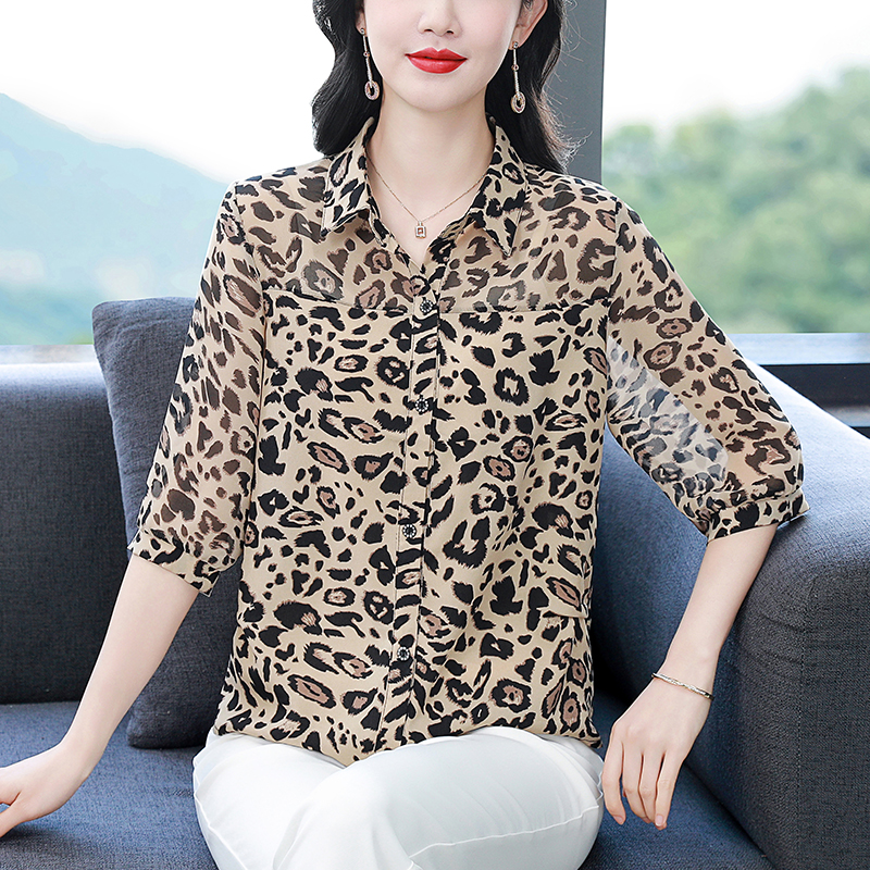 MY9976# 夏装新款印花衬衫气质中年妈妈装真丝宽松遮肚上衣女裝貨源服裝批發
