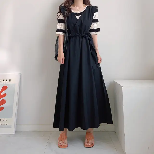 클래식 복고풍 민소매 수술 백심 원피스 상세 이미지 9