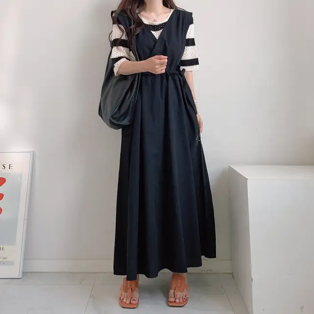 클래식 복고풍 민소매 수술 백심 원피스 상세 이미지 10